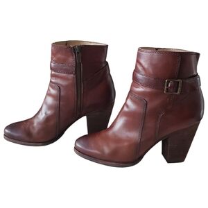 Frye Brown Leather Patty Riding Ankle Boots with Buckle